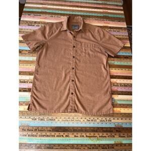 Royal Robbins M Camel Hempline Hemp Short Sleeve Button Camp Shirt Eco Recycled